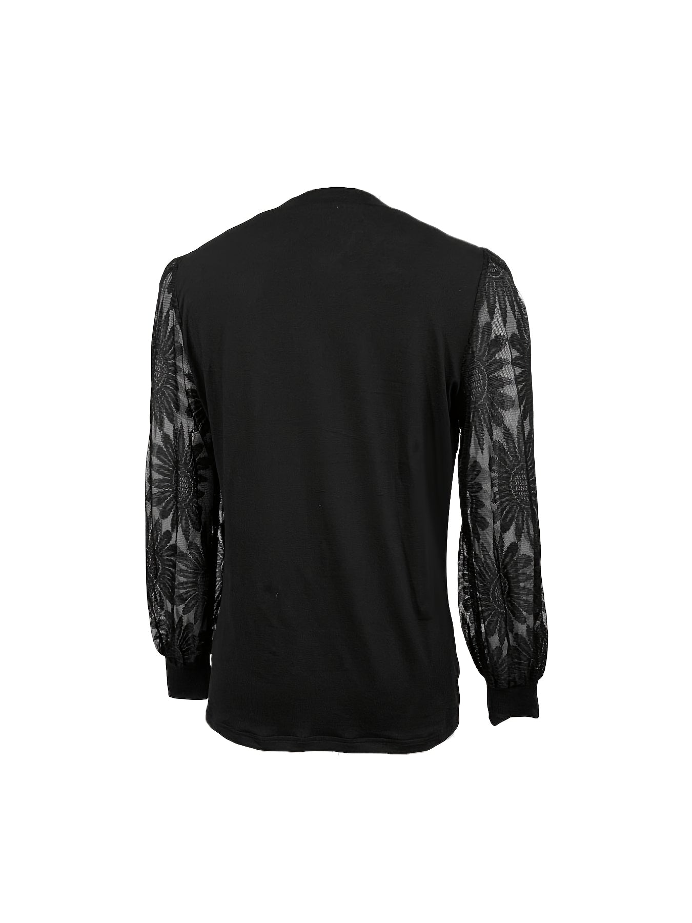 Ladies new solid color mesh print long sleeve irregular neckline unique design fit comfortable simple versatile top