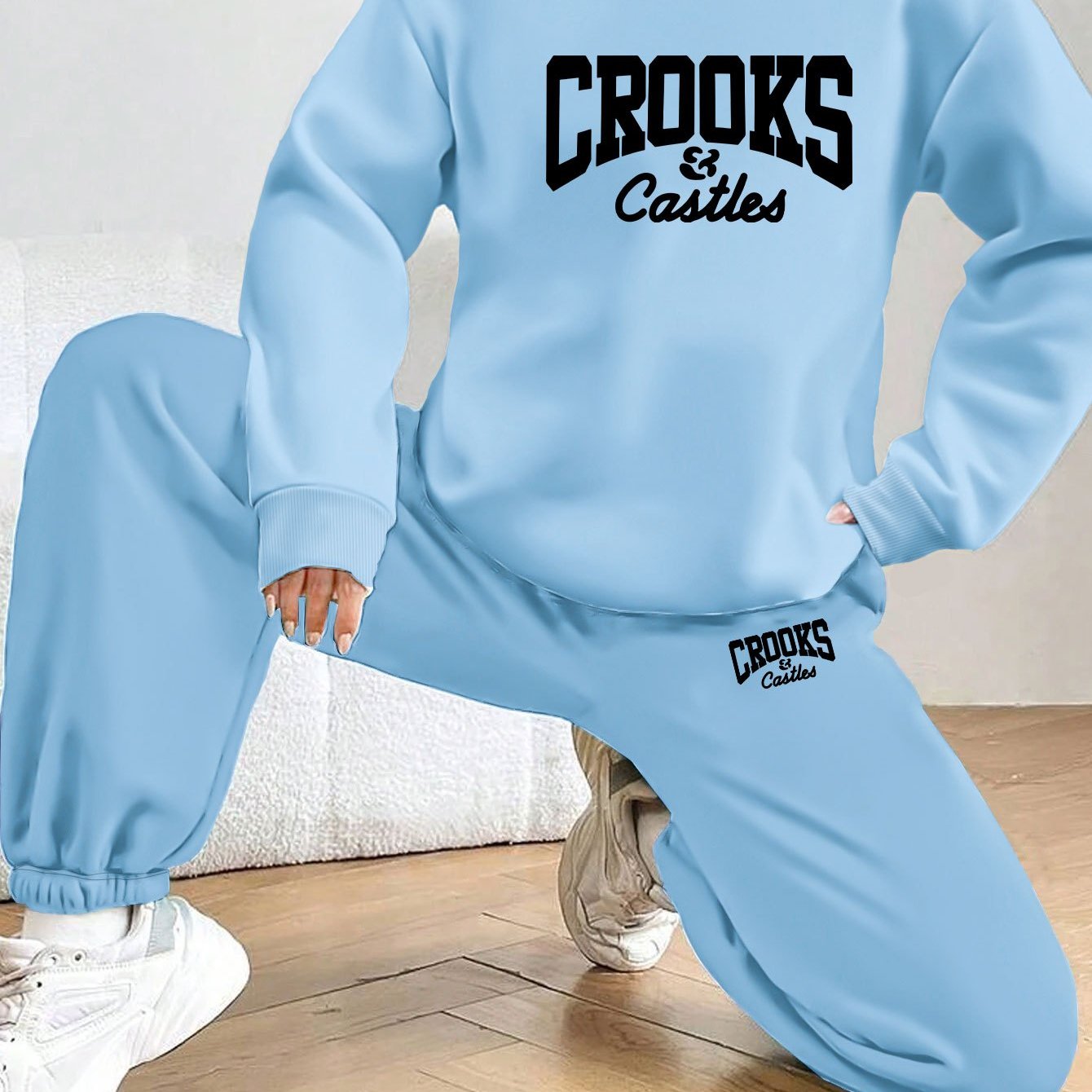 Women'S Casual Stylish Geometric Letter Pattern Printed Pullover And Sweatpants Set - Long Sleeves, Round Neck, Polyester Blend, Perfect Choice for Autumn And Winter.