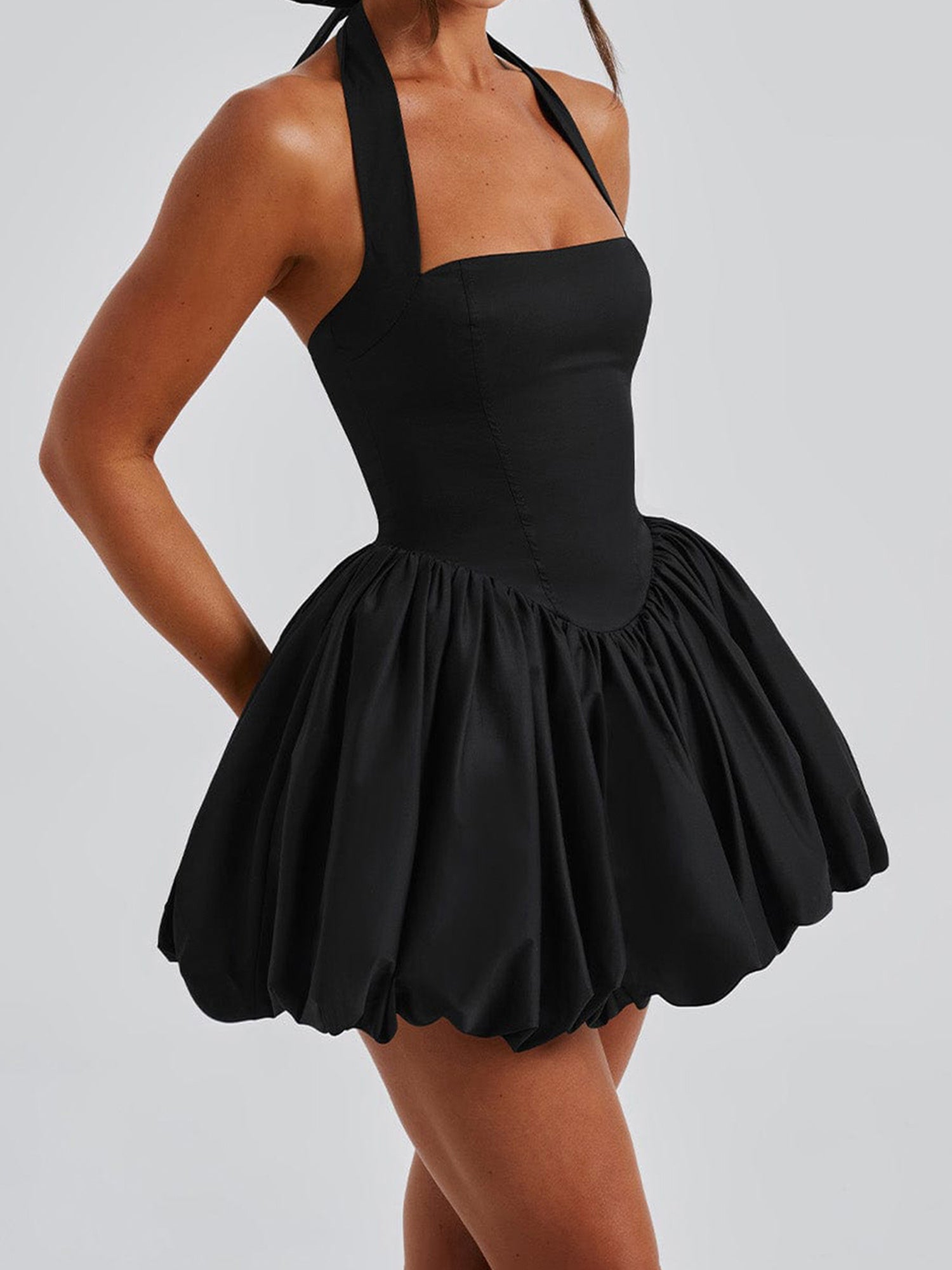 Women's Y2K Sleeveless Halter Backless Corset Dress with Adjustable Tie-Up Waist & Flared Bubble Skirt - Solid White Clubwear for Beach, Party, Streetwear - Machine Washable, Dresses for Beach