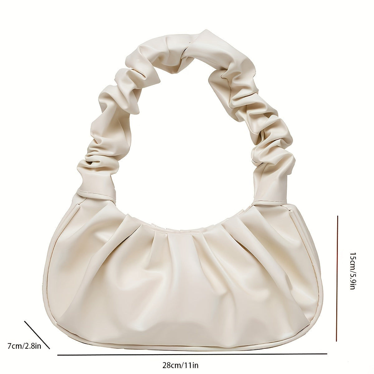 Chic Women's Pleated Shoulder Bag - Cloud-Inspired, Zip Closure, Solid Color White Fashion Handbag for Everyday Use