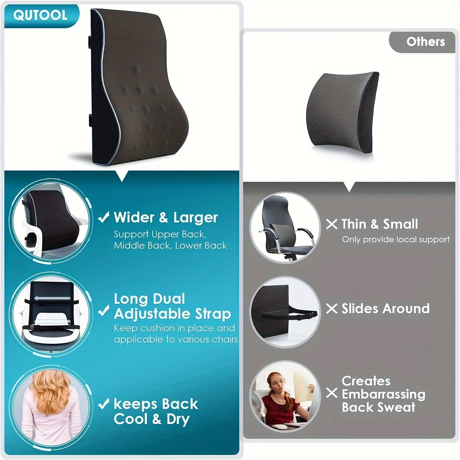 Ergonomic Lumbar Support Pillow for Office Chairs, Cars & Gaming - Memory Foam Cushion with Adjustable Mesh Cover Straps to Improve Posture