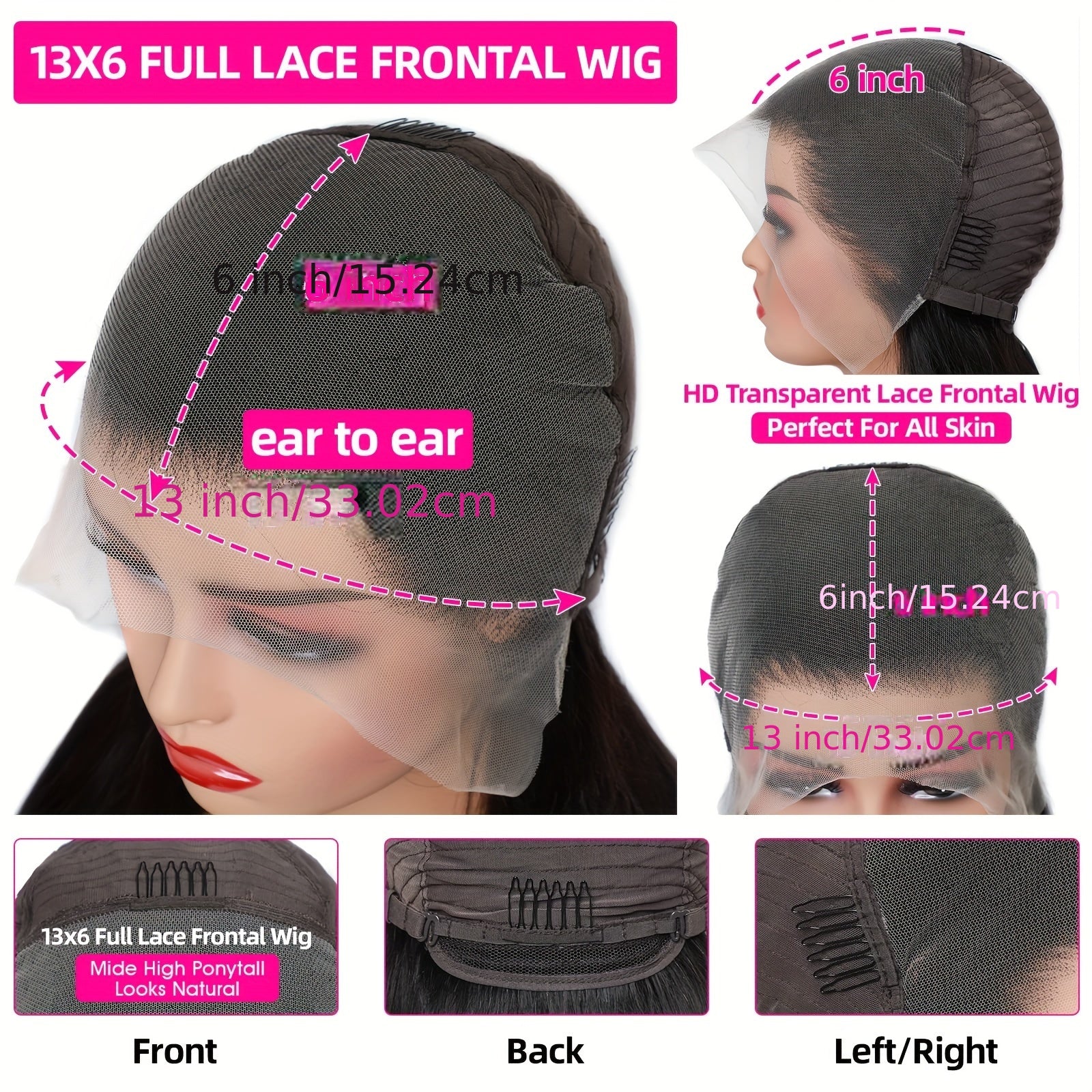 13x6 HD Transparent Lace Front Wig - Pre-Plucked Human Hair with Baby Hair, 250% Density, Straight Black Hair for Women, 16-34 Inches, Elegant Style for Everyday or Special Occasions