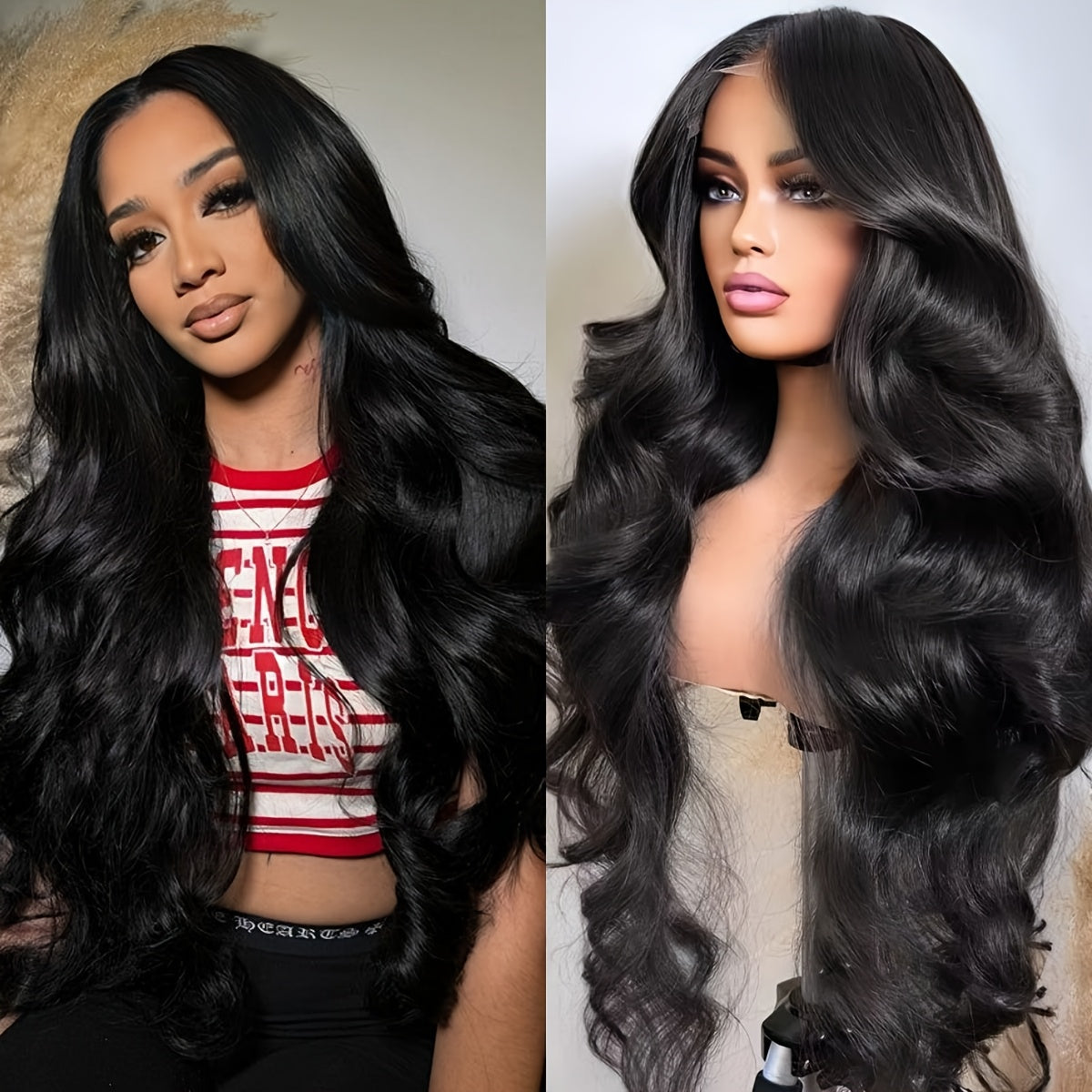 Body Wavy Glueless 13X4 Lace Front Wigs with Bleached Knots Natural Black Color 100% Long And True Length Brazilian Human Hair Wigs High Quality 250% Density Pre Cut Lace Frontal Body Wave Wigs for Women Daily Wear