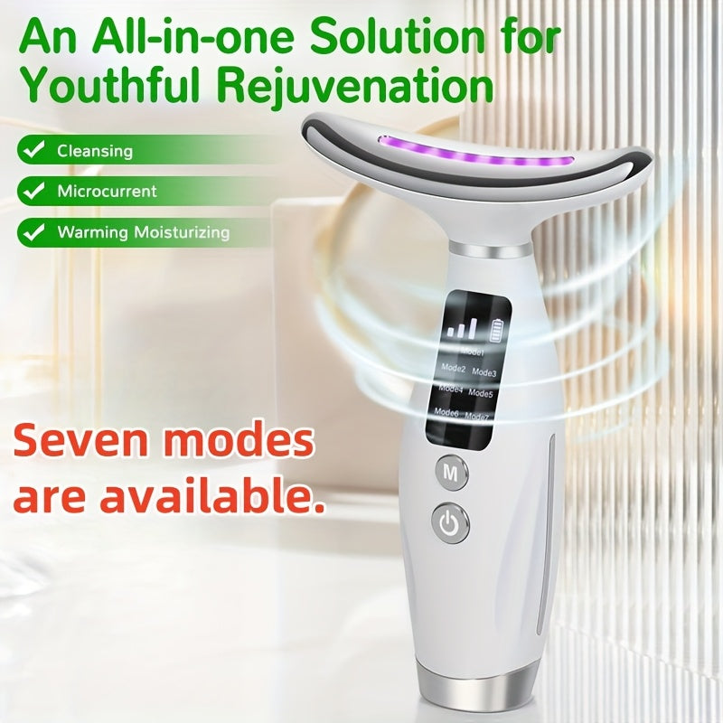 All-in-One Facial & Neck Rejuvenation Device - Cleansing, Microcurrent, Warm Moisturizing | Rechargeable Lithium Battery | Ideal Gift for Women, Beauty Device|Modern Aesthetic|Ergonomic Design
