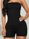 Sexy Solid Strapless Tube Romper Jumpsuit - Flattering Bodycon Silhouette, Soft Comfortable Fabric, Easy to Wear - Womens Clothing for Summer, Party, Dating, and Casual Occasions