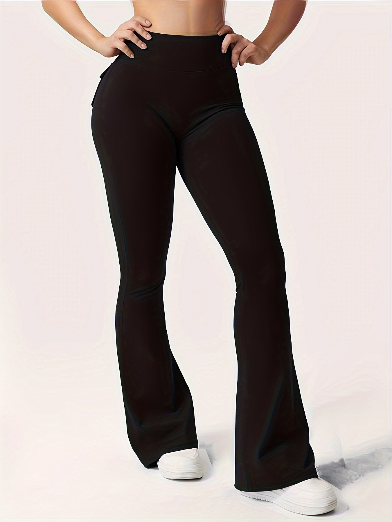 3pcs Women's High Elasticity Yoga Pants with Pockets - Soft Flared Leg Workwear-Style Fitness Pants, Elastic Waistband Tight-Fit Butt-Lifting for Running, Gym & Casual Wear (Black/Grey/Brown), Running Attire | Highwaisted Fla