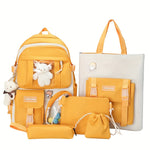 New Five-piece Backpack Korean Version Of The School Bag Women's Lightweight Harajuku Ins Casual Backpack Cute Bear Pendant Backpack