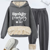 Cozy Plush Letter Print Hoodie & Pants Set for Women - Casual Knitwear, Machine Washable, Perfect for Fall/Winter