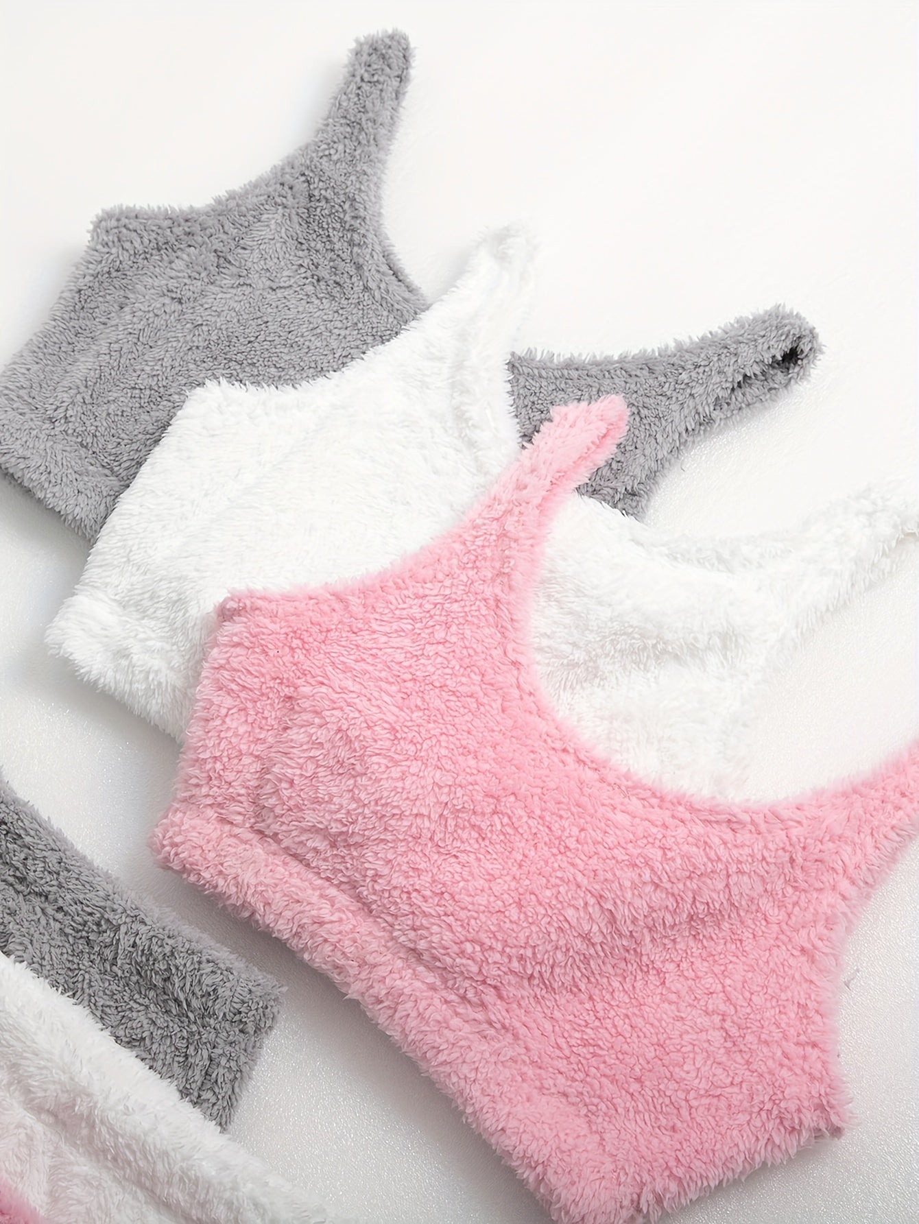 Women's Winter Plush Loungewear Set - 3 Pack Soft Crop Tank Tops And High-Waisted Jogger Pants
