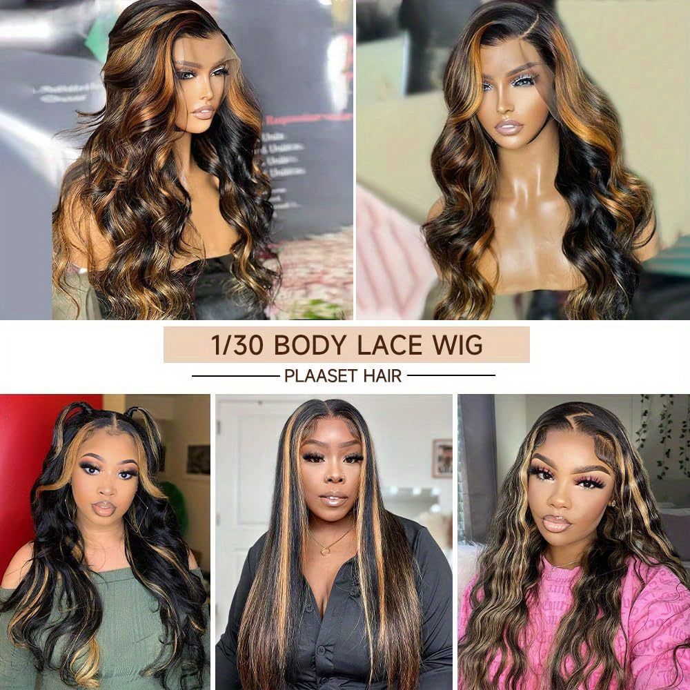 28 Inch 1B-30 Brown Ombre Human Hair Lace Front Wig with 13x4 HD Lace - Body Wave 180% Density Glueless Wig for & Men, Elegant Natural Look, Versatile Hairpiece | Sophisticated Hairstyle