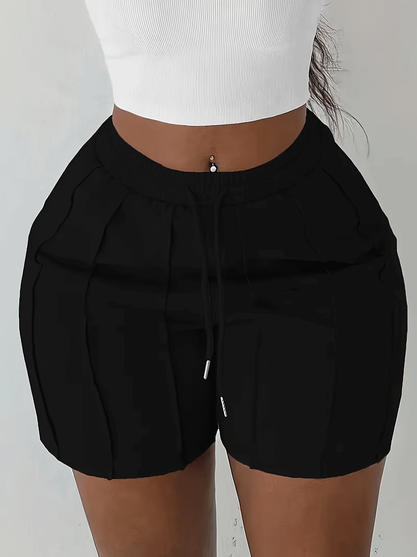 4pcs Women's Solid Color Drawstring Shorts with Elastic Waist & Side Pockets - Lightweight Polyester Casual Shorts for Spring, Summer, and Fall - Black, White, Red, Grey, Versatile Casual Shorts | Side Pockets Shorts | Knitte