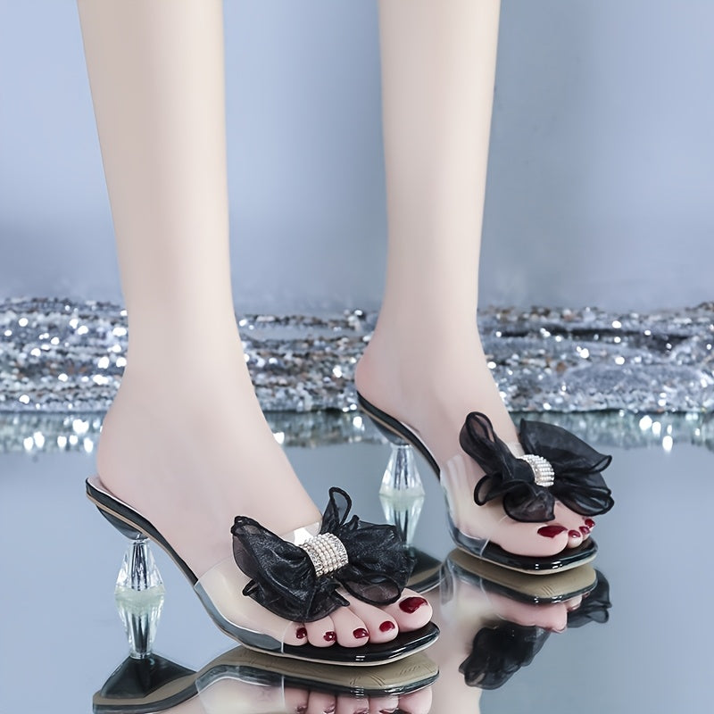 Women's Elegant Butterfly Decor Stiletto Sandals - Transparent Mint Green High Heels with Rhinestone Accents, Comfortable Summer Party Shoes, Slip-On Design, Faux Cover Upper Strap, Butterfly Sandals