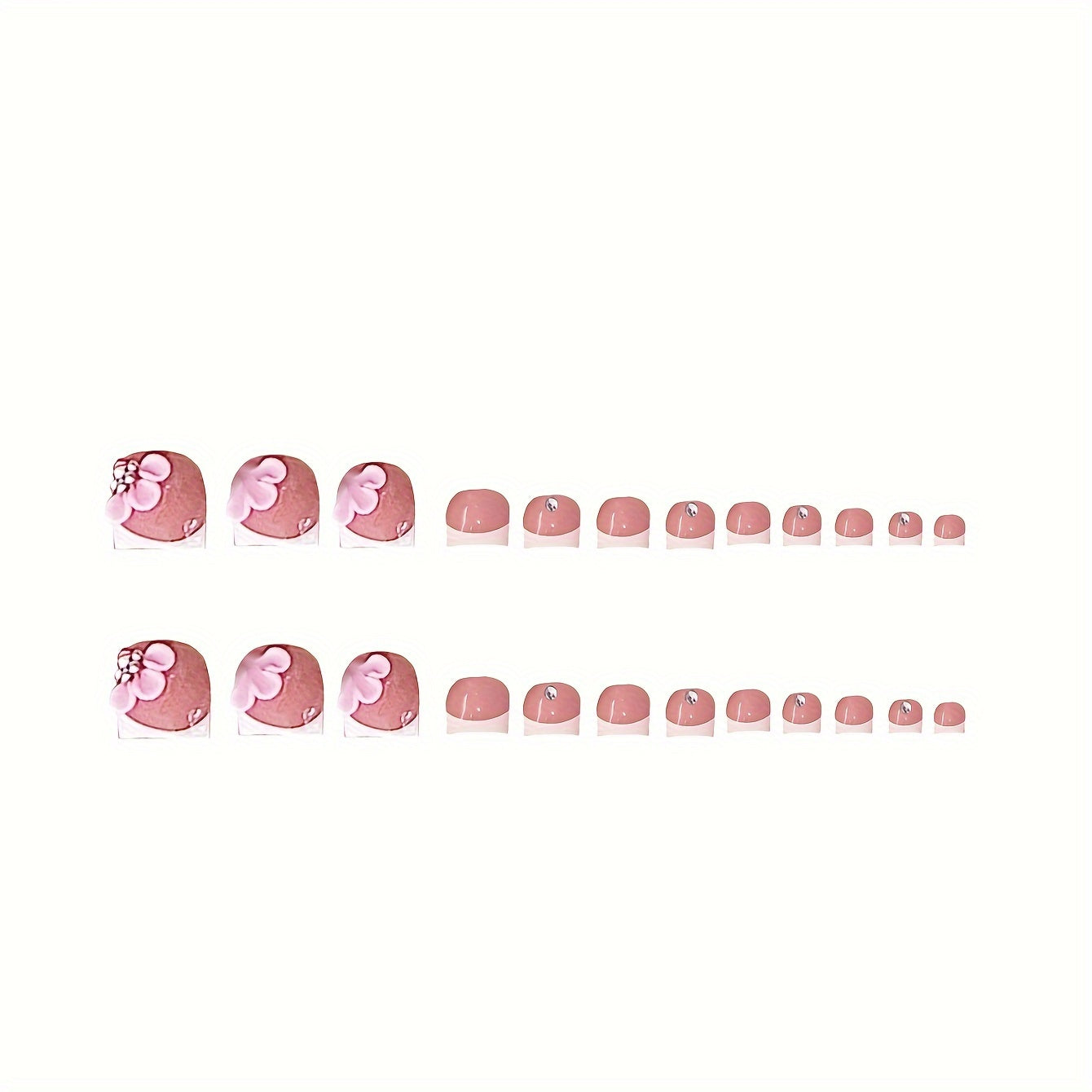 48pcs Luxe Press-On Nail & Toenail Set with 3D Floral, Butterfly & Rhinestone Accents - Includes Jelly Glue & Nail File for Easy Application - Perfect for Women and Girls