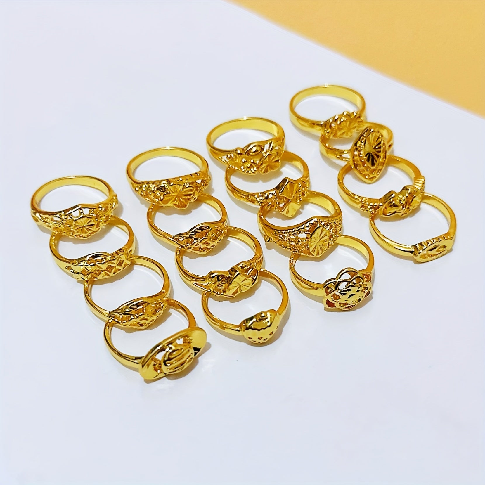 20pcs Electroplated Golden Multi-piece Set Women's Small Jewelry Fashion Ring Party Birthday Event Jewelry
