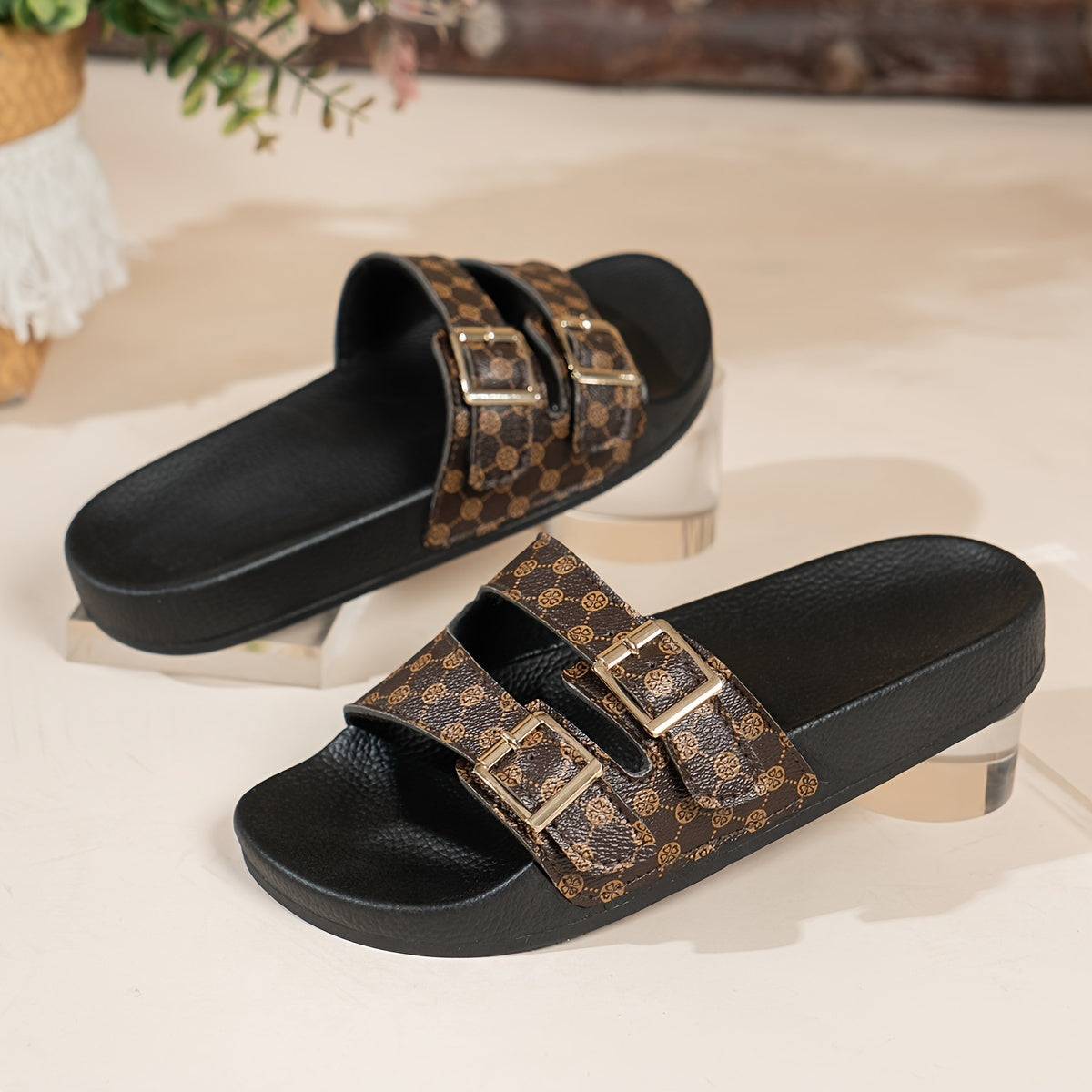 Trendy Comfort Slide Sandals - Soft, Breathable, Casual Open-Toe Shoes with Adjustable Double Buckle Straps for All Seasons and Occasions