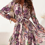1pc Women's Floral Print Peplum Dress with Lapel Collar and Button Details, 95% Polyester 5% Elastane, All-Season Woven Fashion Dress for Adults