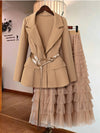 Stylish and charming mesh cake skirt with suit jacket (without belt)