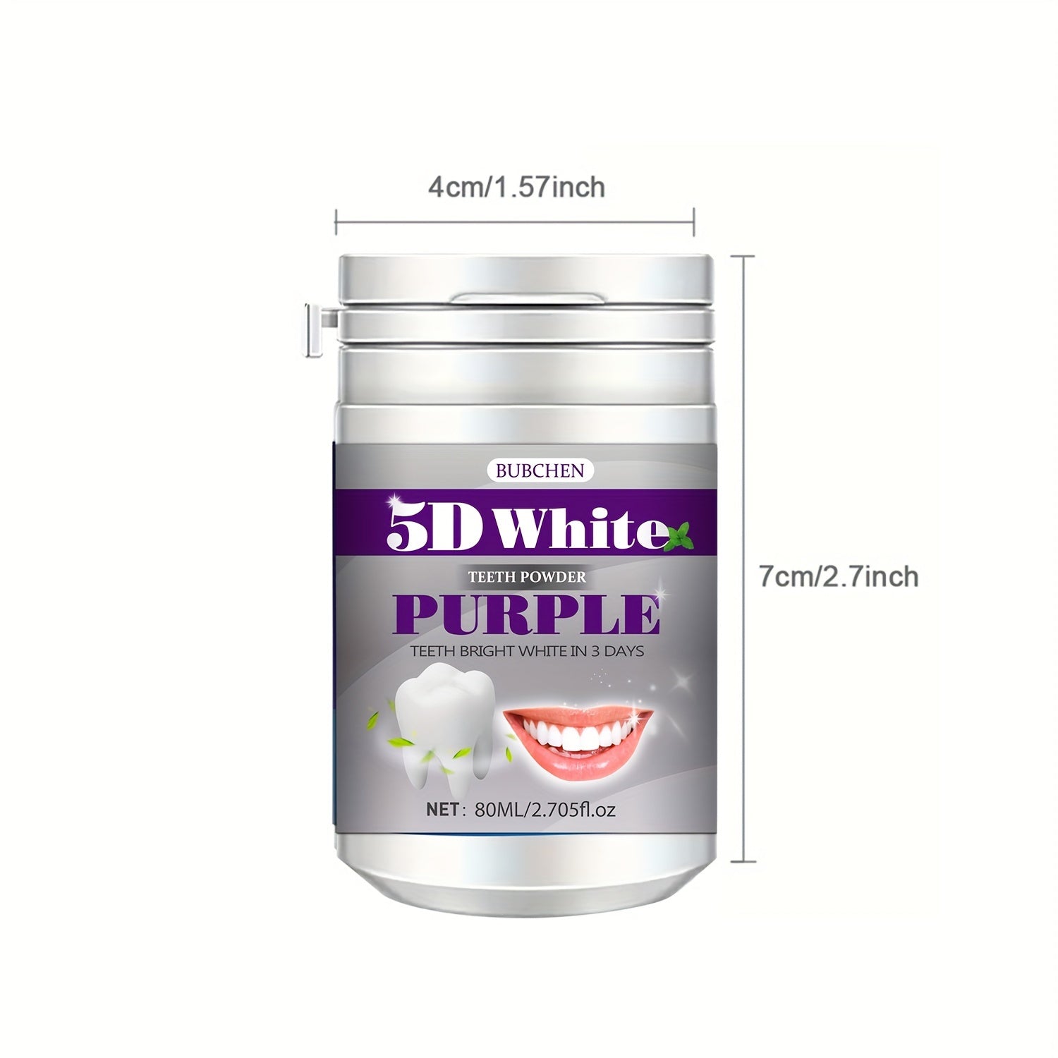 Bubchen Purple Teeth Whitening Powder, 2.71oz - Hypoallergenic, No Power Needed, Daily & Travel-Friendly Oral Hygiene Freshener for Brighter Smile in 7 Days, Essential Personal Care, BUBCHEN