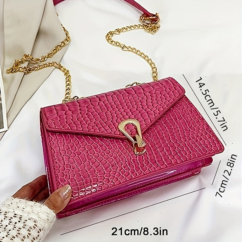 1 Women'S Fashion Rose Red Snake Pattern Crossbody Bag, Simple and Mature Style Handbag, Suitable for Daily Commuting and Holiday Parties