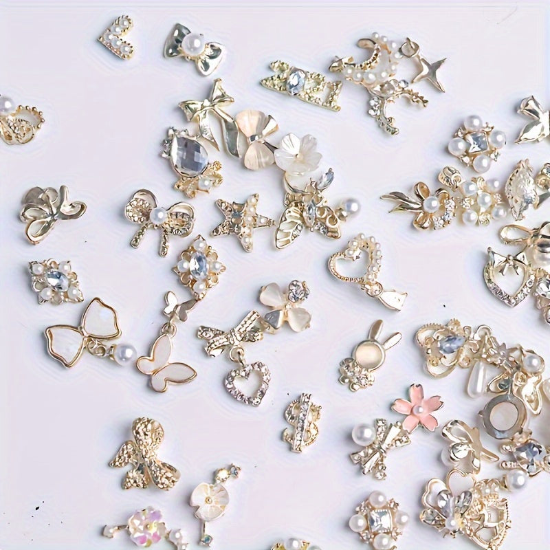 200pcs Elegant Nail Art Jewels, 3D Alloy Nail Jewelry Set, with Rhinestones and Faux Gemstones, Unscented DIY Manicure Accessories