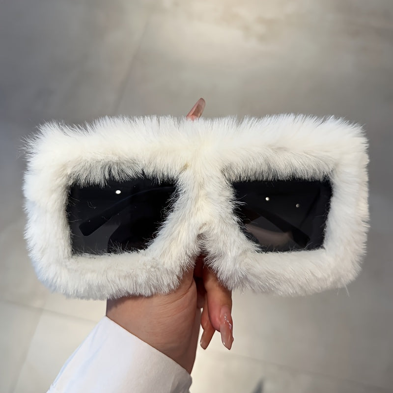 Y2K Fashion Plush Oversized Gradient Glasses, Novelty Fuzzy Party Club Eyewear for Men And Women, Plastic Frame, Hawaiian Theme, Non-Prescription Fun Glasses for And Festive Occasions, Carnival/Mardi Gras/Masquerade
