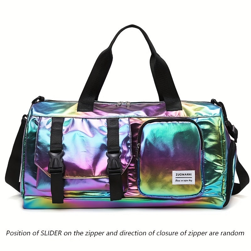 Large Capacity Women'S Nylon Travel Duffel Bag - Pink Iridescent Weekender Gym Tote with Shoe Compartment, Shoulder Strap & Multiple Pockets - Versatile Sports & Fitness Carry-On