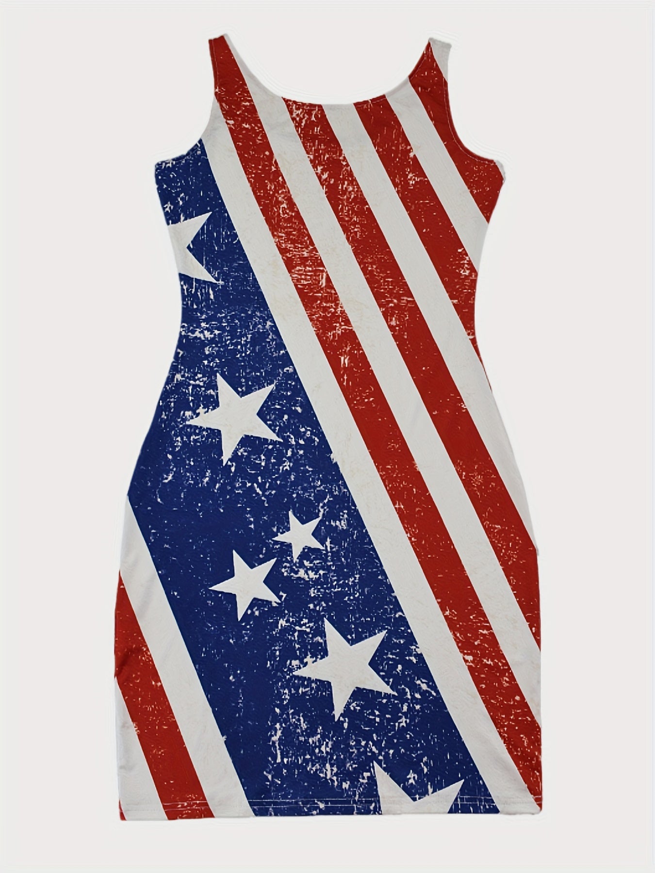 Flag Print Tank Slim Dress, Casual Sleeveless Bodycon Dress For Spring & Summer, Women's Clothing