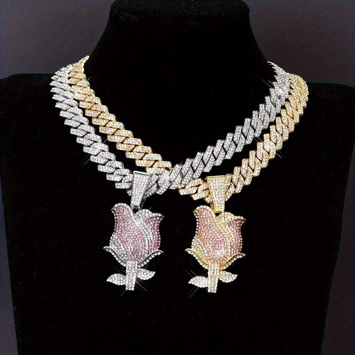 Elegant Sexy Rose Pendant Necklace with Synthetic Stones - Zinc Alloy & Rhinestones, No Plating - Ideal for Daily Wear & Gifting, Perfect for Christmas - All Seasons Compatible