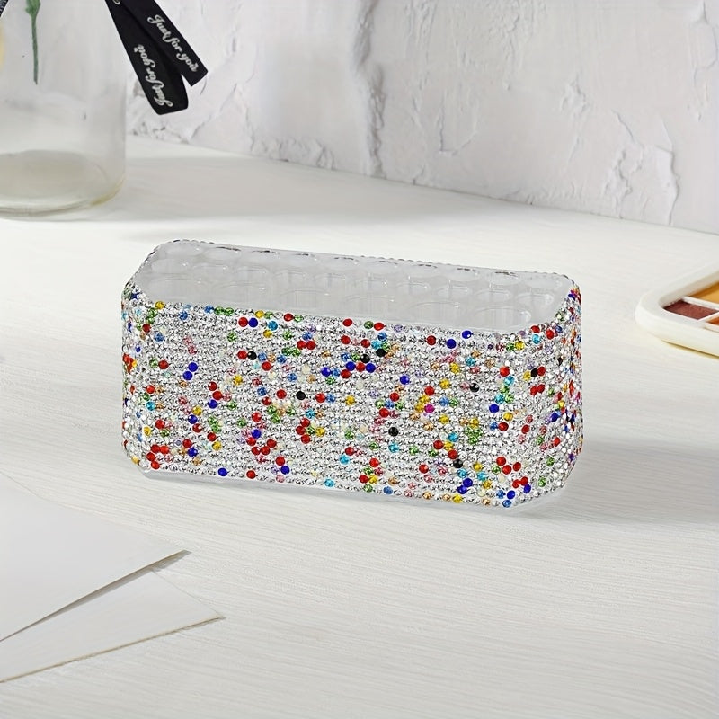 Fashion Creativity Luxury Diamond Inlay Cosmetic Pen Storage Box Eyebrow Pencil Holder with 26 Holes for Makeup Brushes and Eyeliners