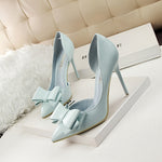 Women's Bowknot Decor Stiletto Heels - Fashion Point Toe Side Cutout Dress Pumps - Stylish Slip On Heels - For Women - Perfect for Parties & Evening Events - Ideal Gift for Her