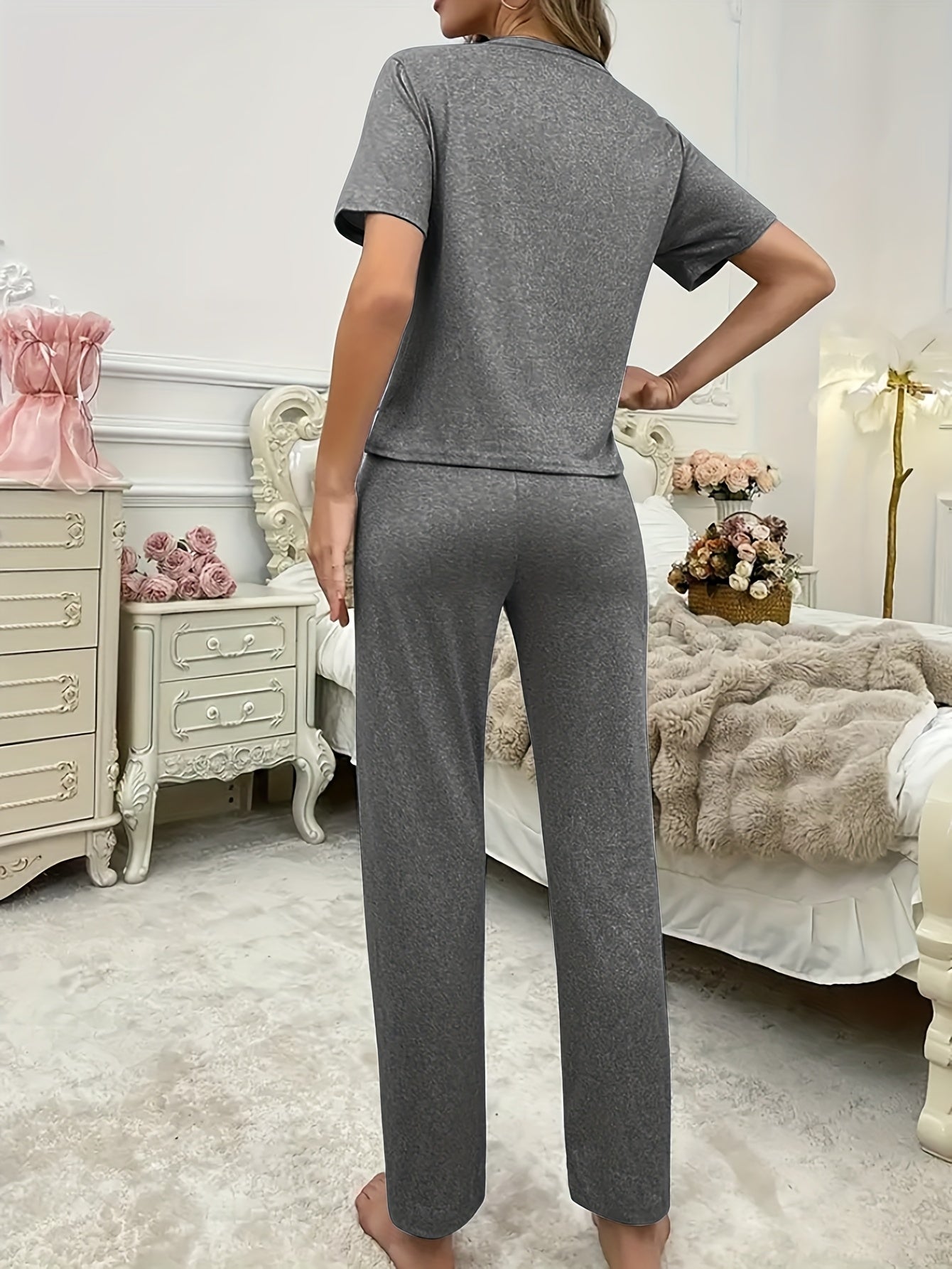 3pcs Cartoon joyful Cat Print Pajama Set for Women, Short Sleeve Top and Long Pants Shorts, Casual Comfortable Home Wear