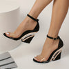 [Elegant High Heel Sandals] High Heel Elegant Open-Toe Platform Wedge Sandals for Women - Transparent Strap with Golden Buckle Closure, Black Cover Upper with Clear T-Strap Design - All-Season High Heel Shoes with Rubber Sole
