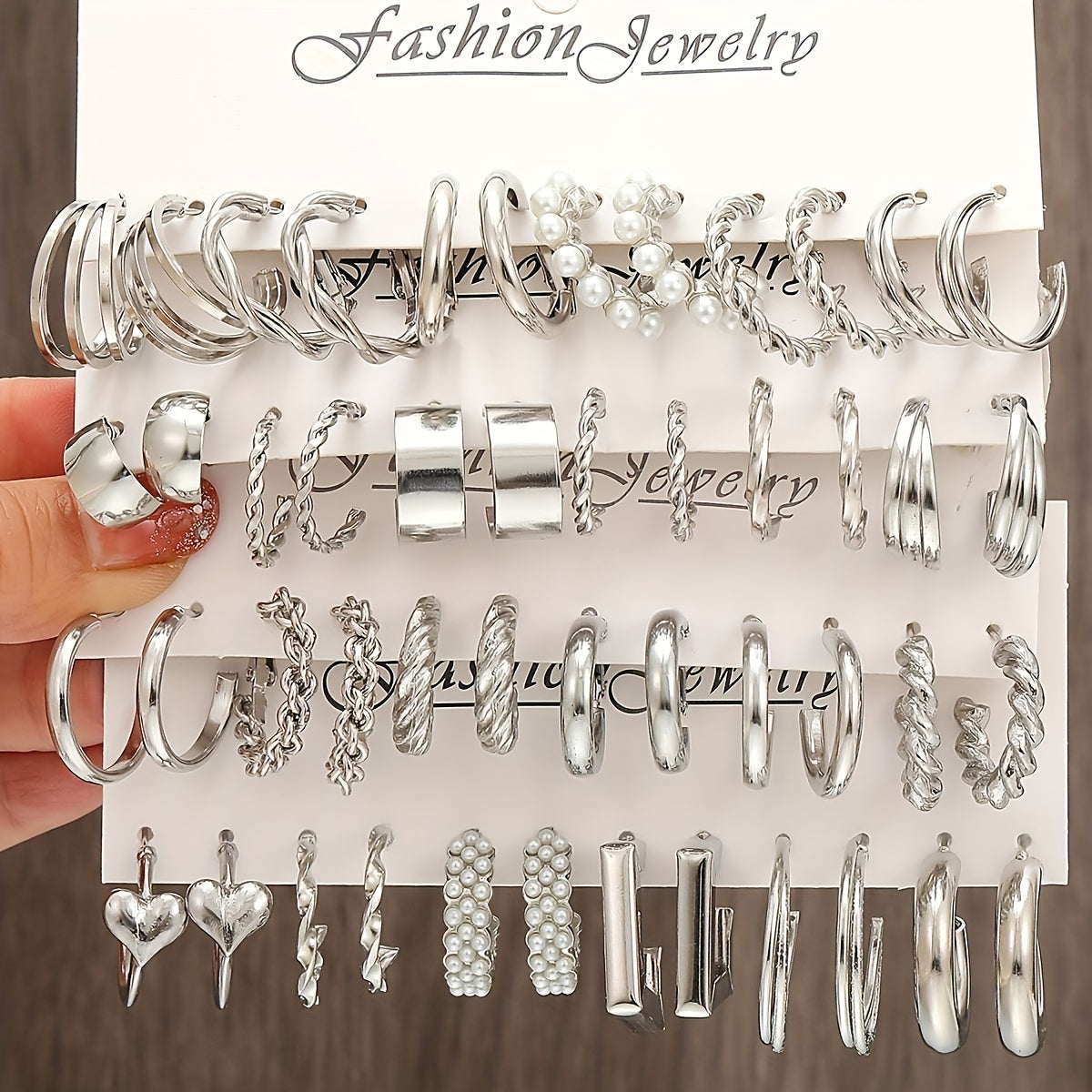 A Set Of 48 Simple And Elegant Golden Geometric Twisted Love Imitation Pearl Earrings For Ladies, Suitable For Vacation Dates, Daily Wear, And Gifts.