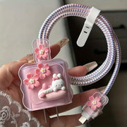 5-Pack Cute Bunny Pattern TPU Charger and Cable Protector Set, 18/20W Fast Charger Head Anti-Break Winder, Ideal Gift for Boyfriend/Girlfriend