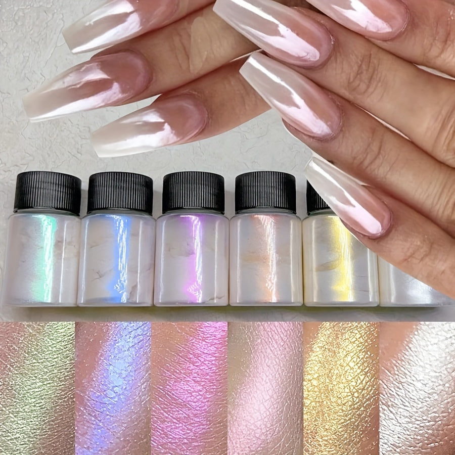 3pcs White Pearl Nail Glitter Powder - Aurora Dust & Moonlight Mirror Effect Pigment for Stunning Nail Art