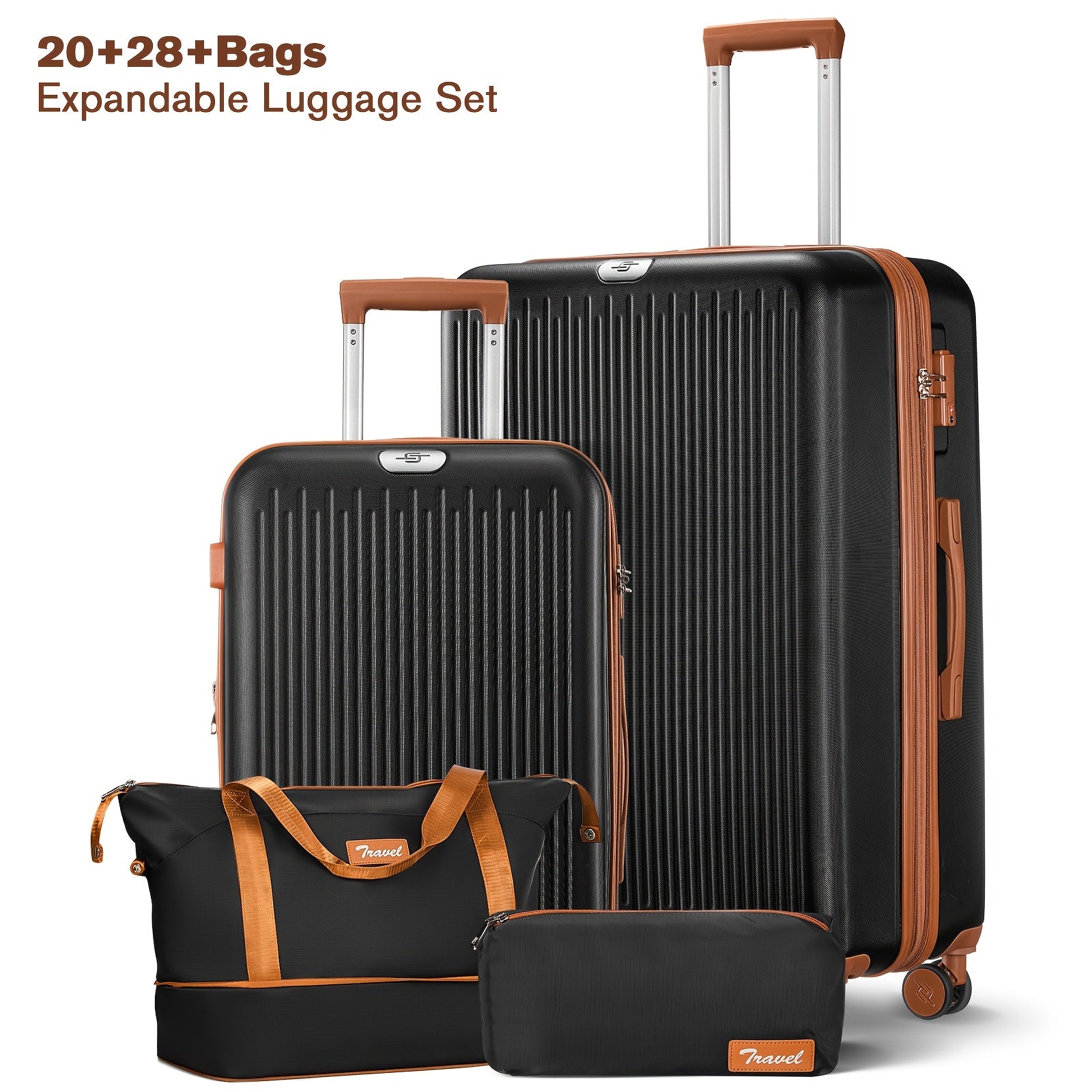 Luggage Suitcase Sets with Expandable Duffle Bags and Cosmetic Case Travel Set, Hardshell Lightweight Carry on and Checked Luggage with Spinner Wheels and TSA Lock