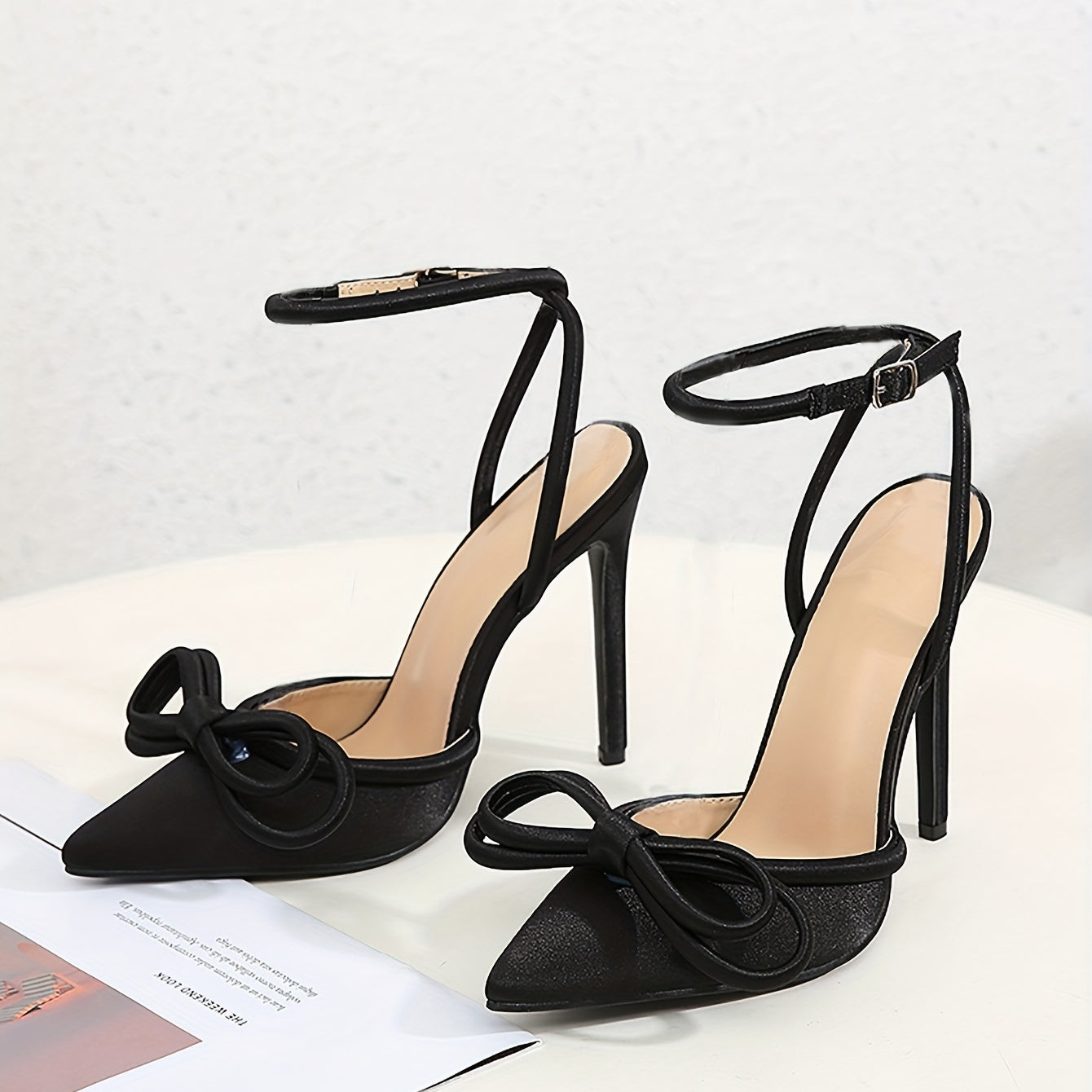 Elegant Bow-Knot Pointed Toe Stiletto Pumps, Solid Color Fabric Upper, Rubber Sole, with Huizhou Crafted for Women'S Fashion Party Shoes, Spring Season