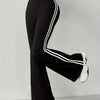 Women's High-Waist Tummy Control Maroon Flare Pants with White Stripe Detail - Stretchy Polyester/Elastane Blend, Machine Washable, Casual Sporty Bell Bottoms