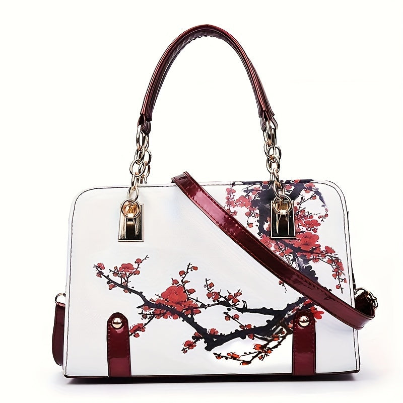 Elegant Floral Print Satchel Bag - Fashion Crossbody Bag, Shoulder Bag & Purse - For Women -  Suitable for Everyday Use, Work, Shopping & Travel - Perfect Gift for Her