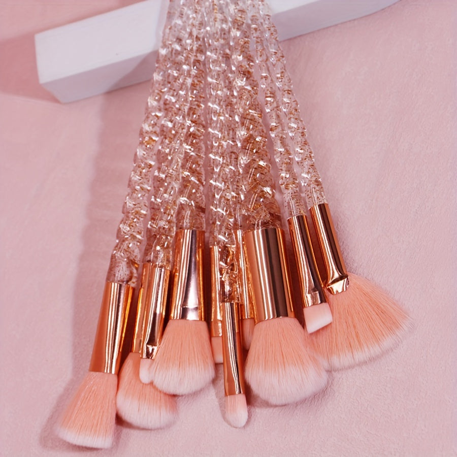 10pcs Oval Makeup Brush Set with Nylon Bristles & ABS Plastic Handles - Alcohol-Free, Perfect for Foundation, Eyeliner, Eye Shadow, Lip Brush - Ideal Beauty Gift for Halloween, Beauty Essentials|Elegant Brush Set|Durable Make