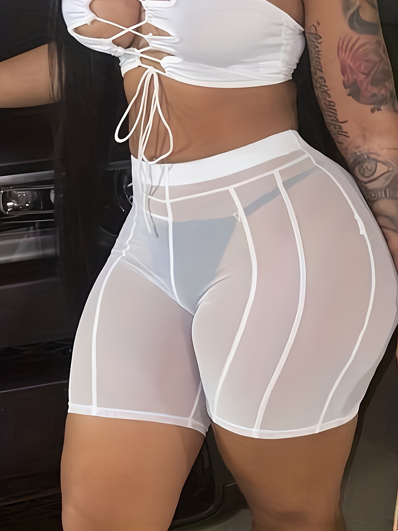 Chic Sheer Mesh High-Waist Slimming Leggings for Women - Breathable, Stretchy Casual Sportswear, Machine Washable - For Women - Perfect for Yoga, Running & Daily Wear - Great Gift for Fitness Enthusiasts
