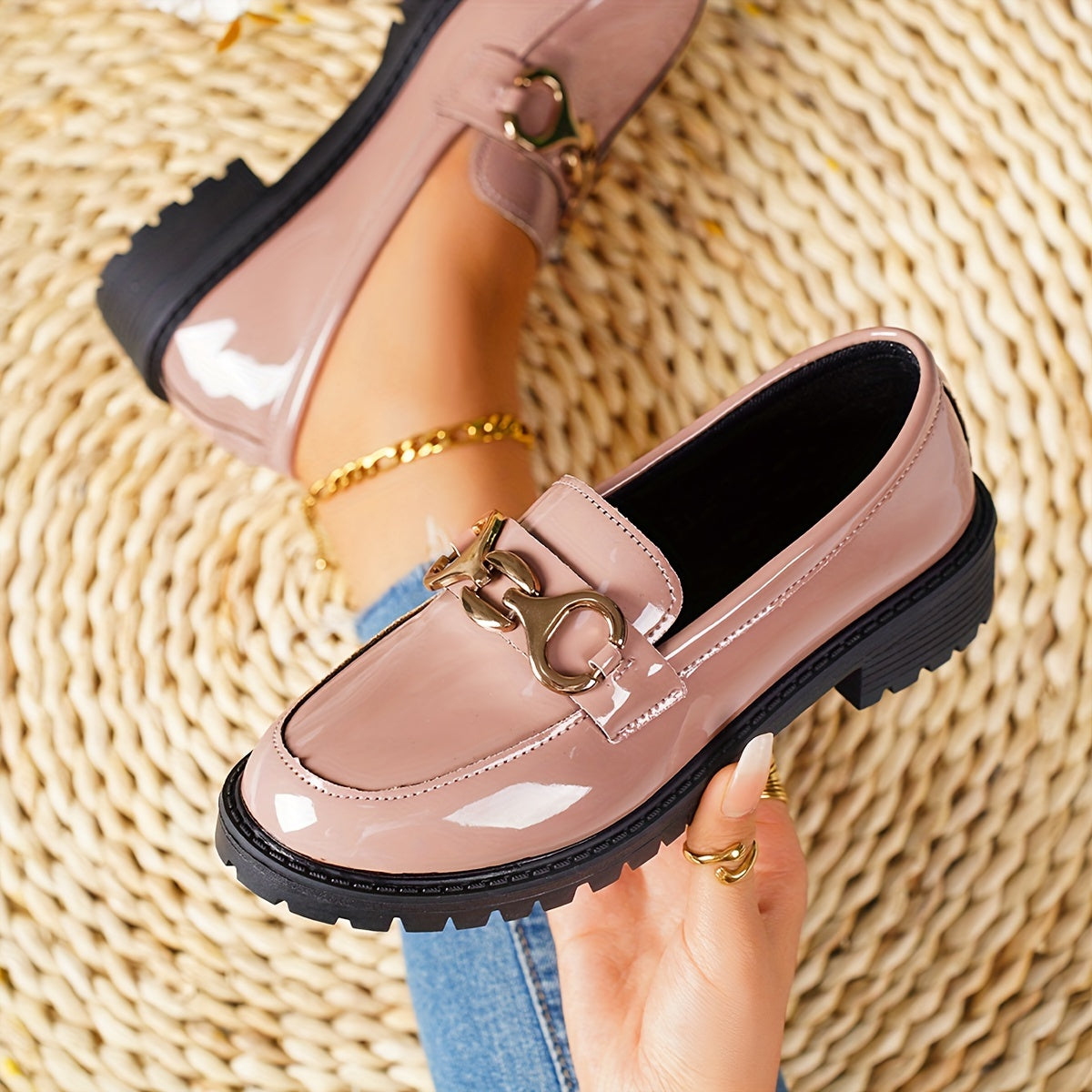 Elegant Solid Color Penny Loafers for Women - Classic British Style Slip-On Casual Shoes with Plain Toe, Water-Resistant Man-Made Upper, Fabric Insole, and Durable Rubber Sole - All-Season Footwear