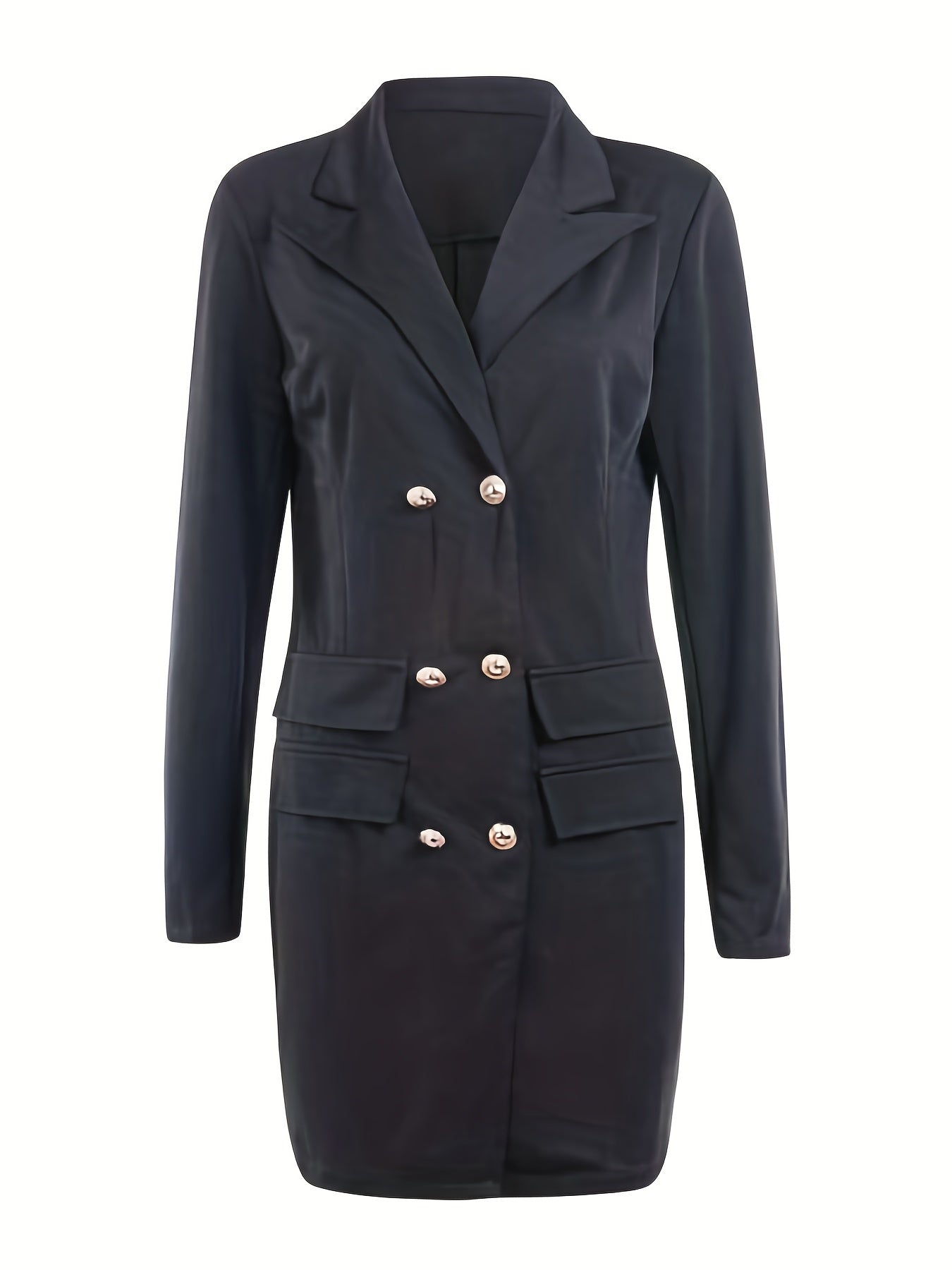 Women's Sexy Formal Long Sleeve Blazer Coat - Solid Color V-Neck Double Breasted H-Silhouette Office OL Business Coat, Machine Washable Spring/Fall Professional Attire, Business Casual Wear, Sophisticated Texture