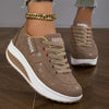 Women's Fashionable Rocker Sneakers - Breathable, Non-Slip Thick Sole Casual Shoes in Brown with White Sole Accents, Lace-Up Low Tops, Stain-Resistant, All-Season Wear