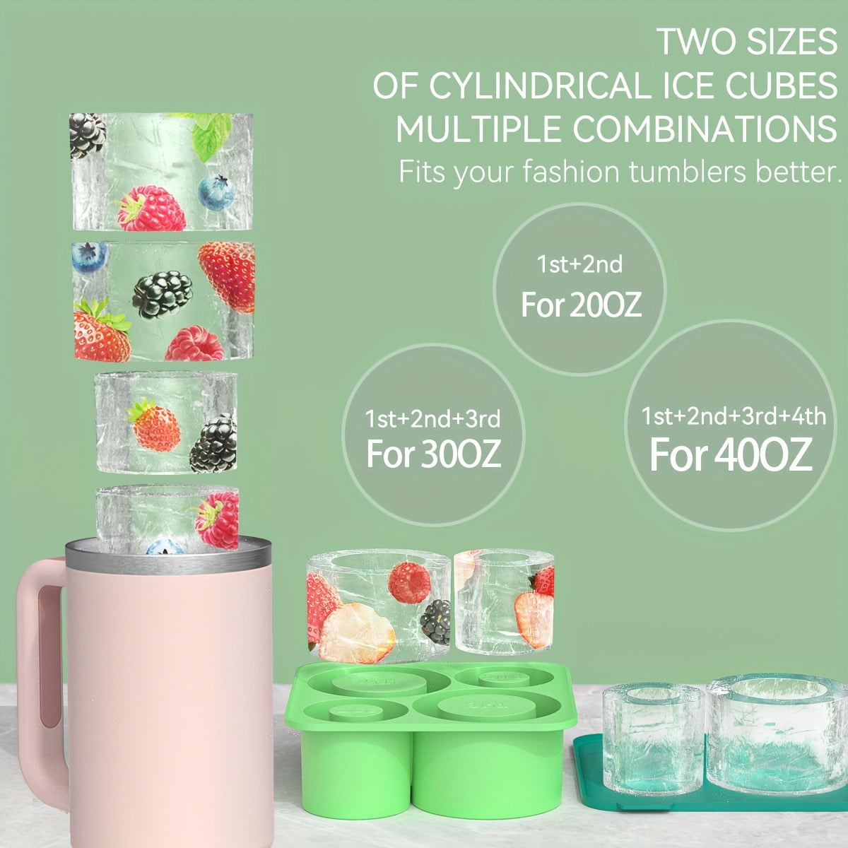 1pc Silicone Ice Cube Mold for Cups - 4-Slot Design, Perfect for 40oz & 30oz Tumblers, Durable and Easy to Clean, Ideal for Refreshing Drinks