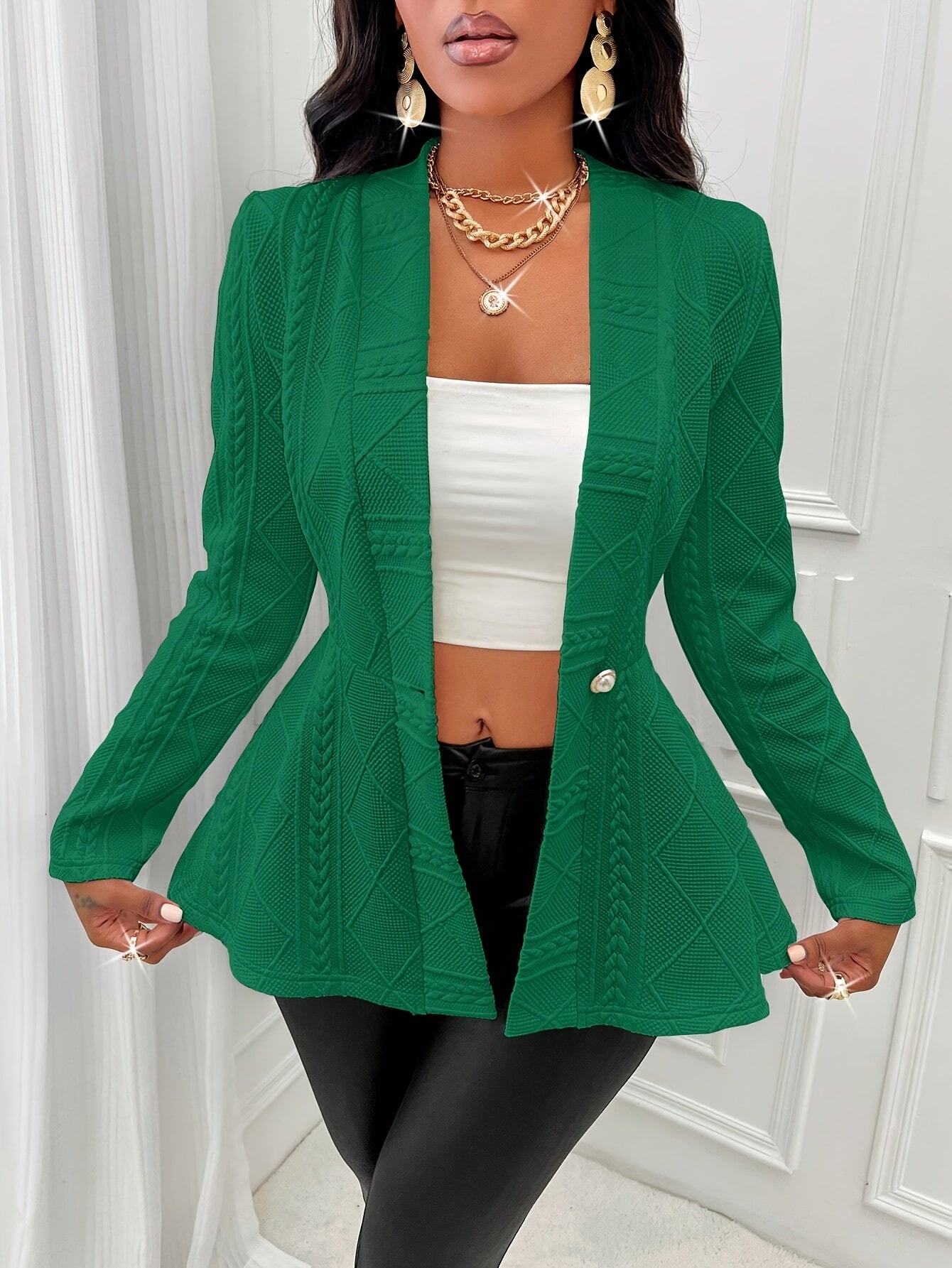 Slim Fit Single Breasted Peplum Blazer - Elegant Long Sleeve,  For Spring & Fall - Women's Clothing - Suitable for Work & Parties - Perfect Gift for Fashionable Women