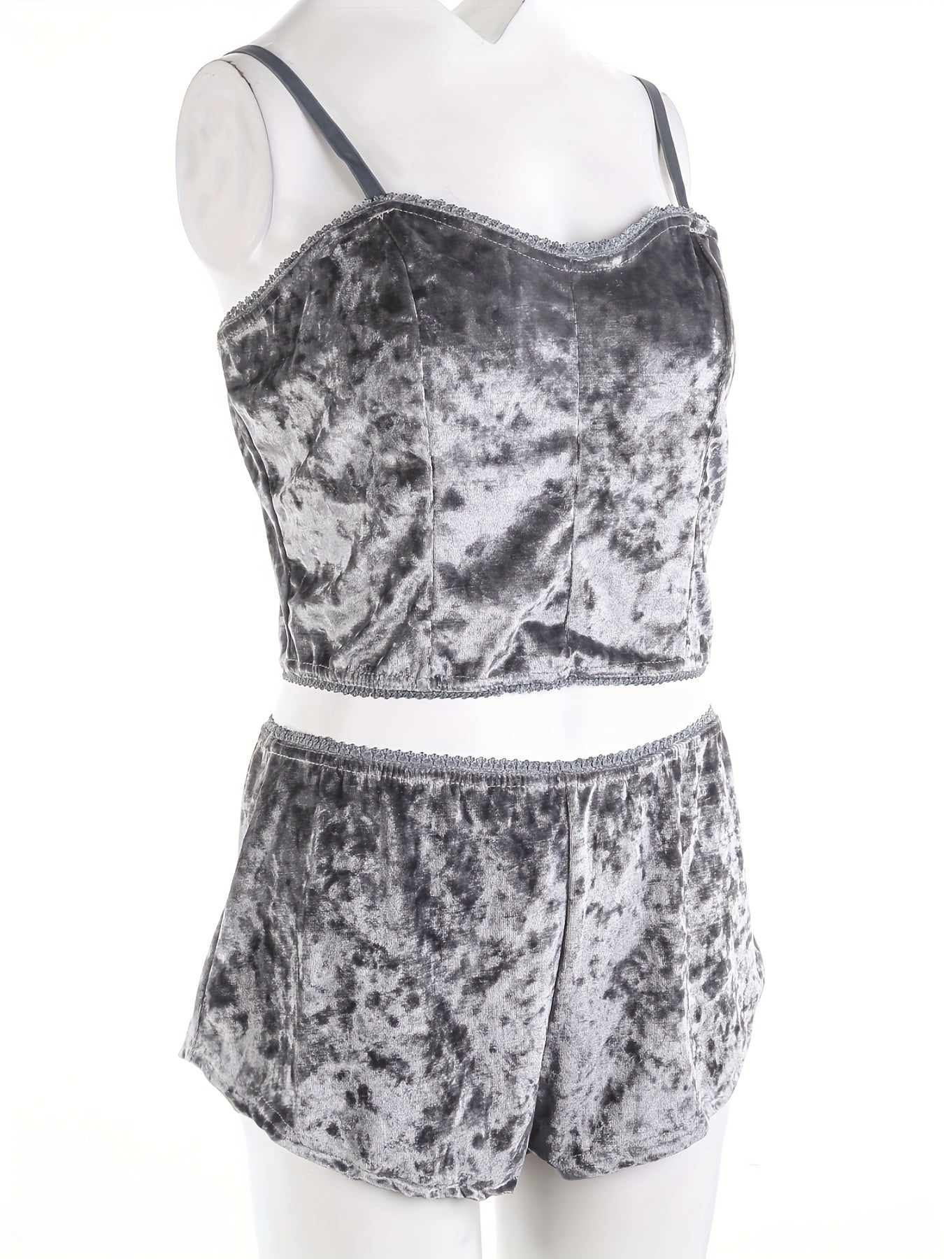 2PCS Women's Pajama Sets, Square Neck Crop Top & Elastic Shorts, Smooth Polyester Fabric, All-Season Sleepwear Set | Micro Elasticity | Machine Washable