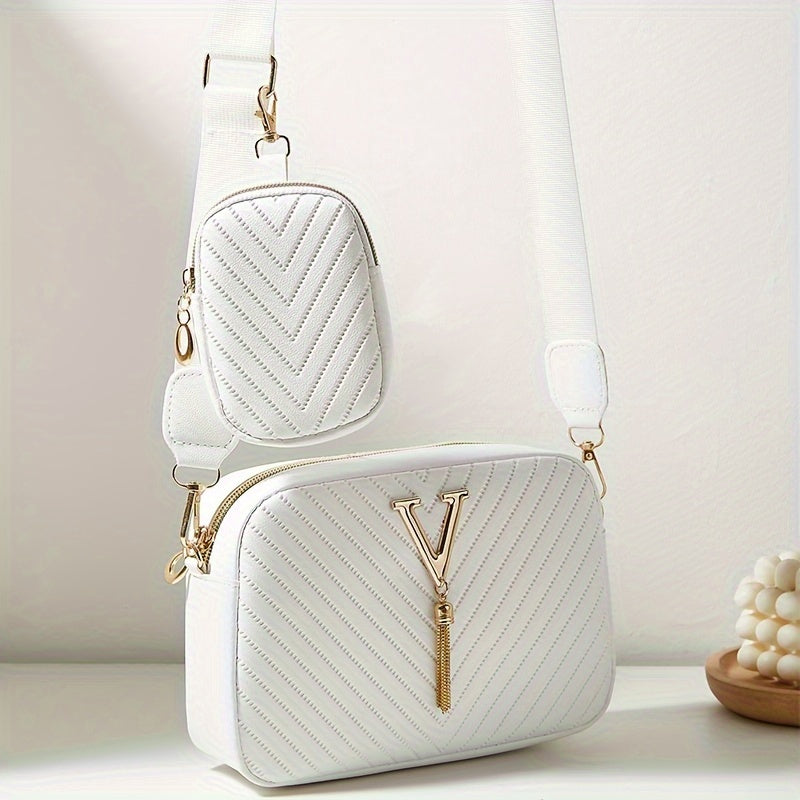 Stylish Embossed, Embossed Quilted Square Crossbody Bag + Women's Mini Wallet Pendant Combination Set, Multifunctional Shoulder Bag, Square Bag, Very Suitable for Outdoor Commuting, Daily Use and Travel
