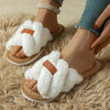 Women's Plush Open-Toe Slippers - Cozy Indoor House Shoes with Soft Rabbit Fur Lining, Quilted Design, and Cover Strap in Brown, Pink, or White, Perfect for Bedroom Comfort, House Slippers