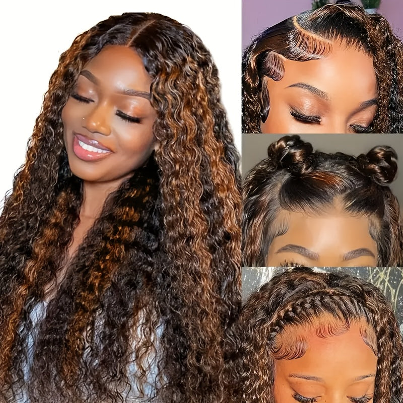 Highlight Lace Front Wig Human Hair 1B/30 Black And Brown Deep Wave Wigs Glueless Wigs Human Hair Pre Cut 13x4 HD Lace Frontal Wig Human Hair Pre Plucked with Baby Hair 200% Density human hair bundles Mother's Day Promotion